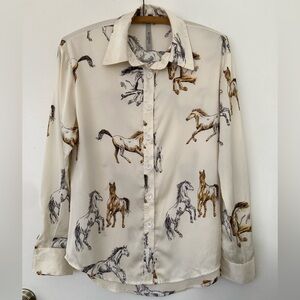 Horse-print blouse Sz S. By Swan Paris